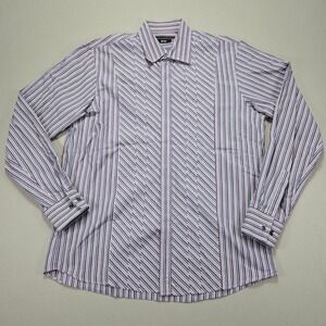 Hugo Boss Mens Striped Dress Shirt 42 16 1/2 Italy Purple Blue White Long Sleeve